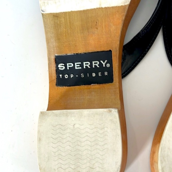 Sperry Top Sider Black and Tan Striped Wooden Sandals Size 7 Flip Flop Slip On - Picture 14 of 14
